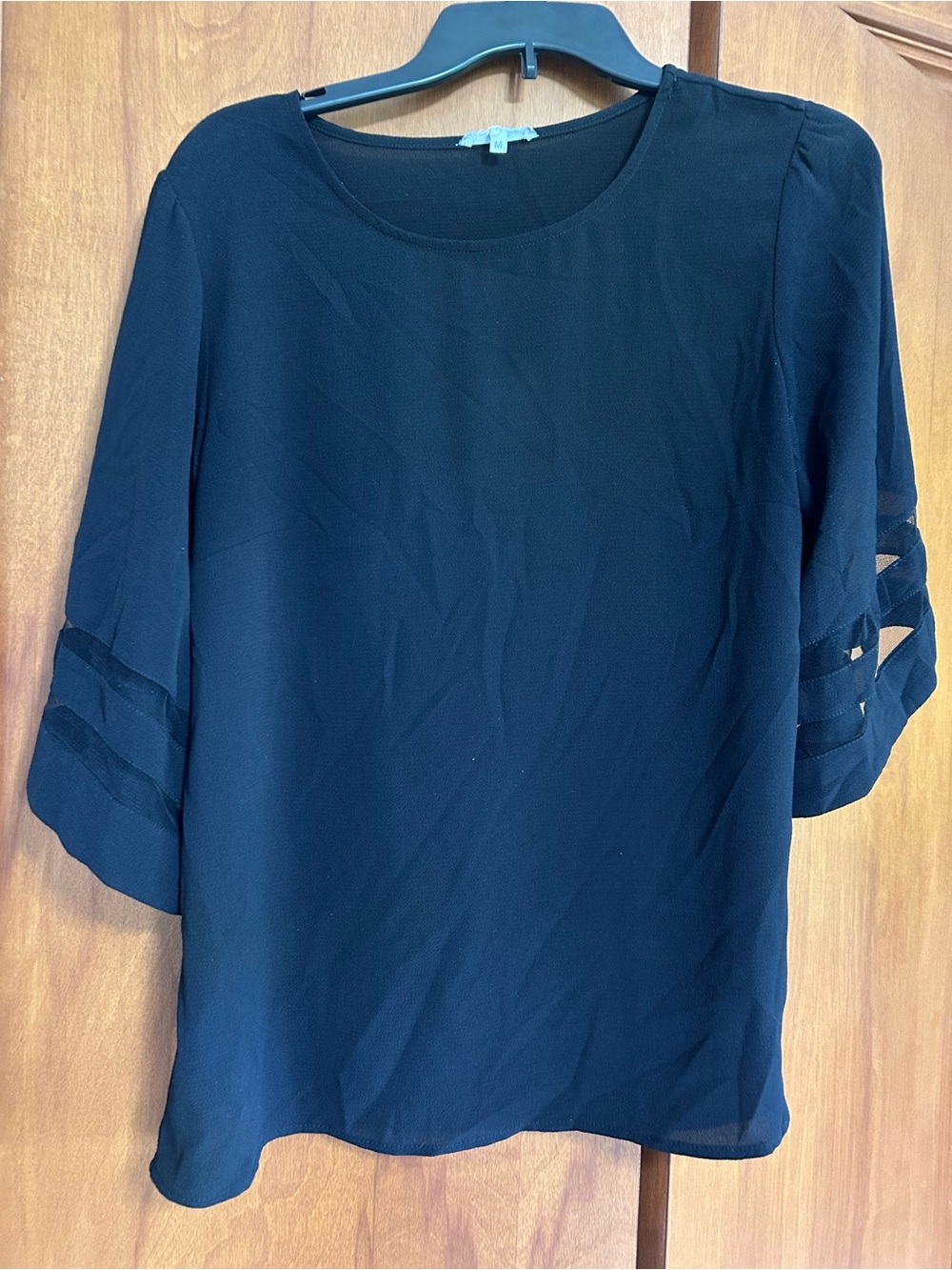 Maurices Black Semi-Sheer Sleeve Blouse - Crew Neck
